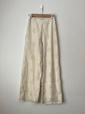 Lulus Elif Cream Eyelet Embroidered High Rise Wide Leg Pants Ivory Small